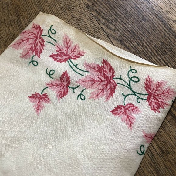 Vintage Table Runner Dresser Scarf Pink Leaves Border Rectangle - Picture 9 of 9